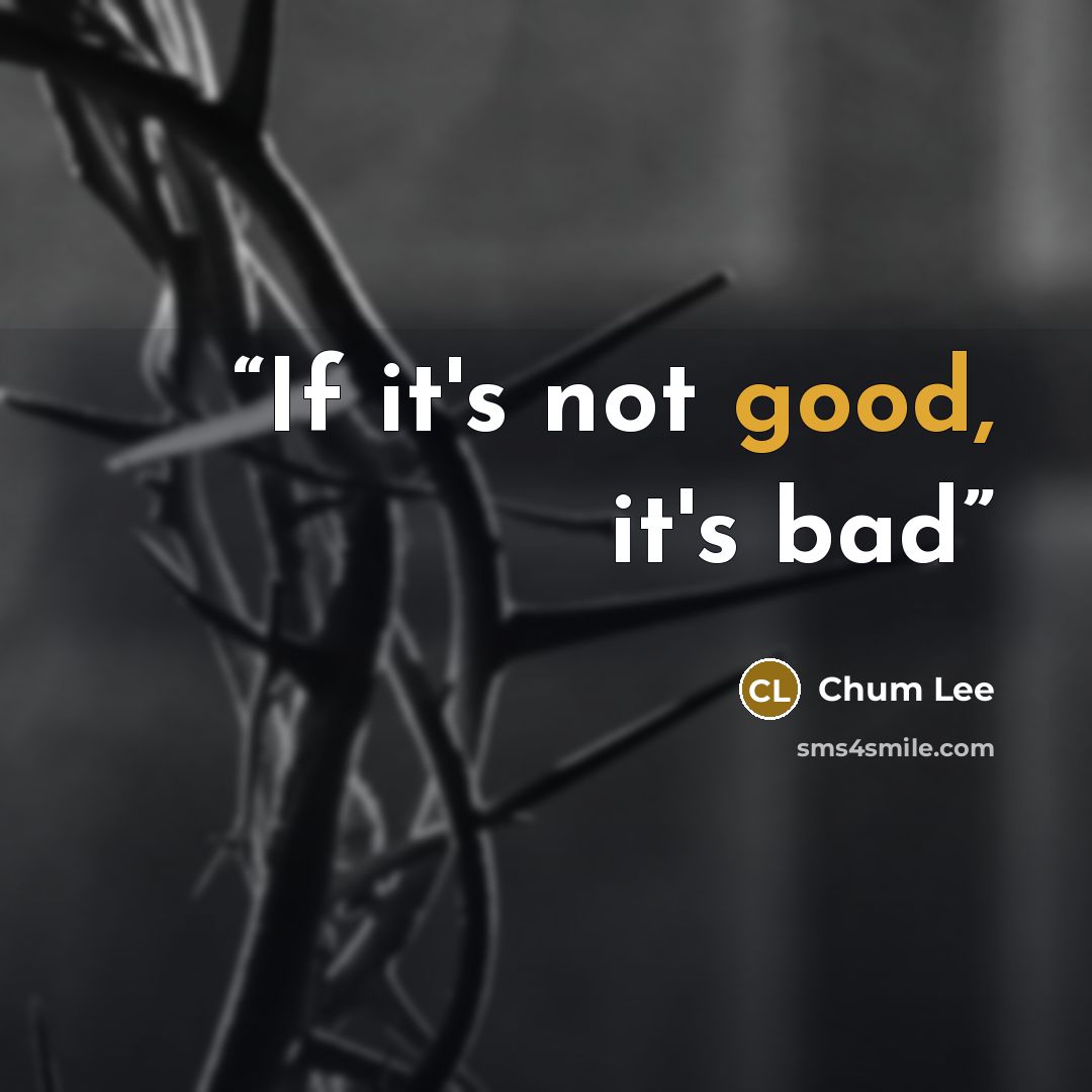 “If it's not good, it's bad” quote by Chum Lee