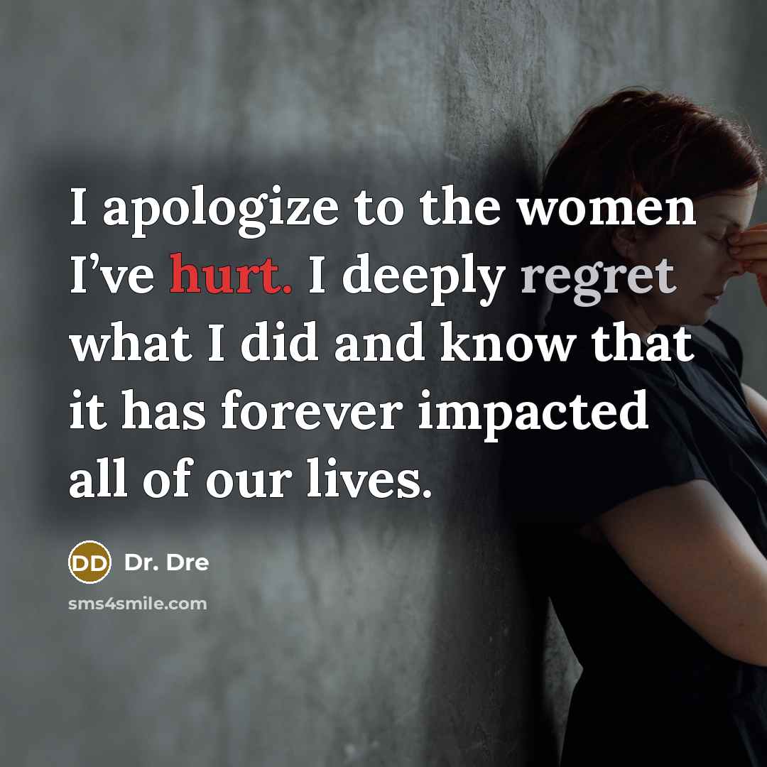“I apologize to the women I’ve hurt. I deeply regret…” quote by Dr. Dre