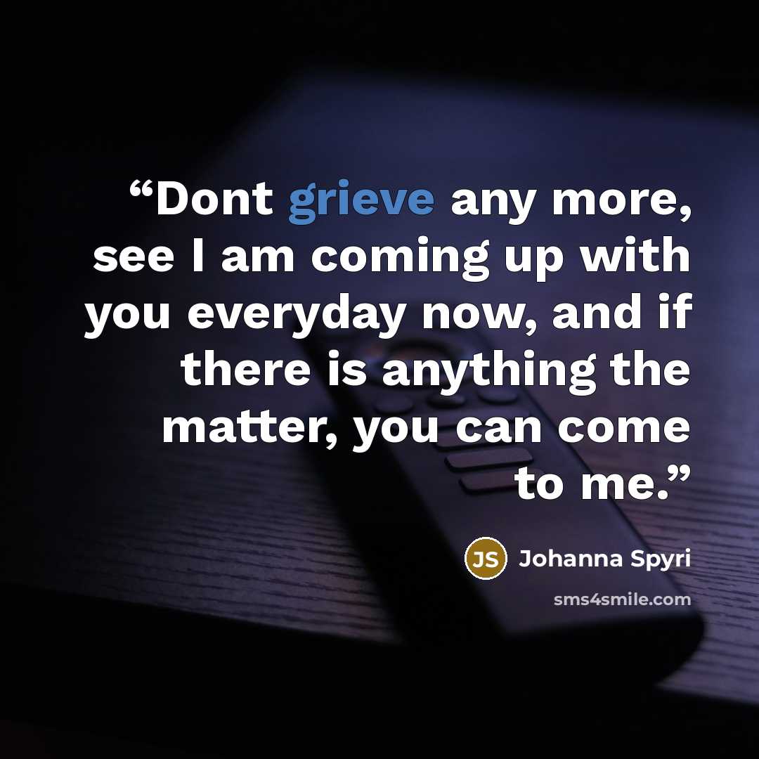 “Dont grieve any more, see I am coming up with you everyday now, and if there is anything the matter, you can come to me.” quote by Johanna Spyri