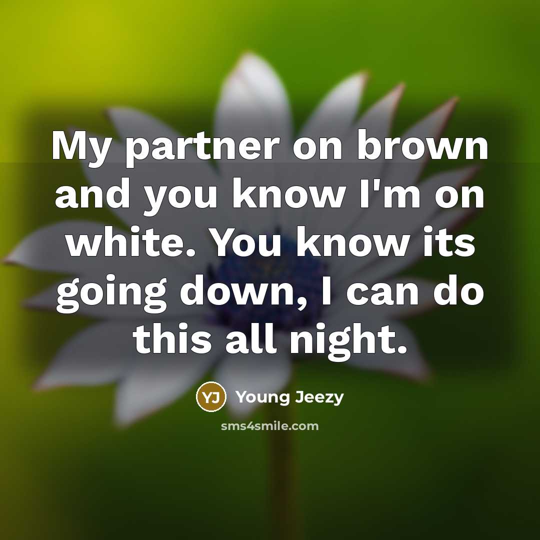 “My partner on brown and you know I'm on white. You know its going down, I can do this all night.” quote by Young Jeezy