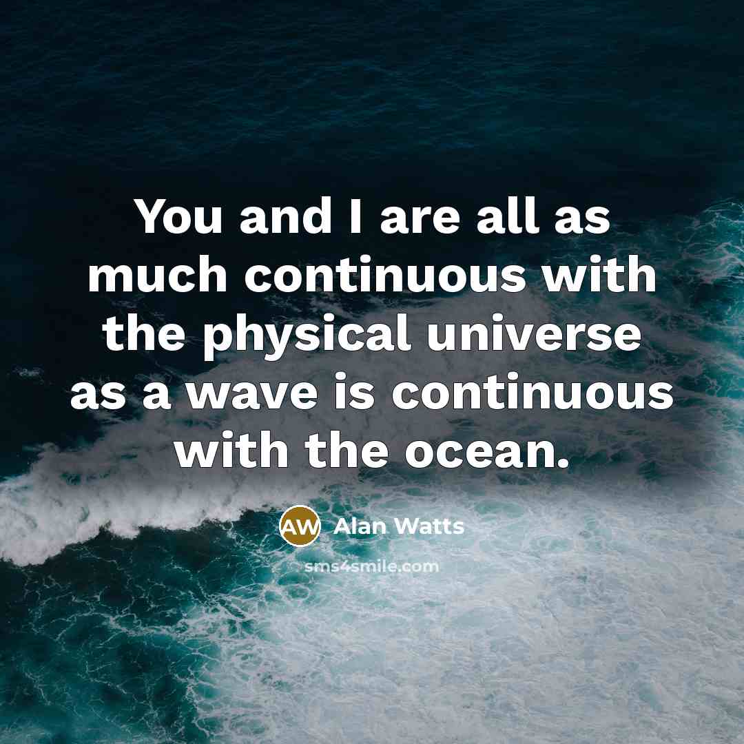 “You and I are all as much continuous with the physical universe as a wave is continuous with the ocean.” quote by Alan Watts