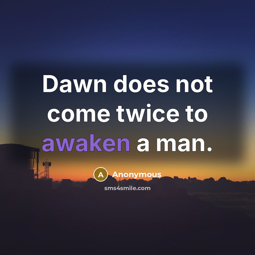 “Dawn does not come twice to awaken a man.” quote by Anonymous