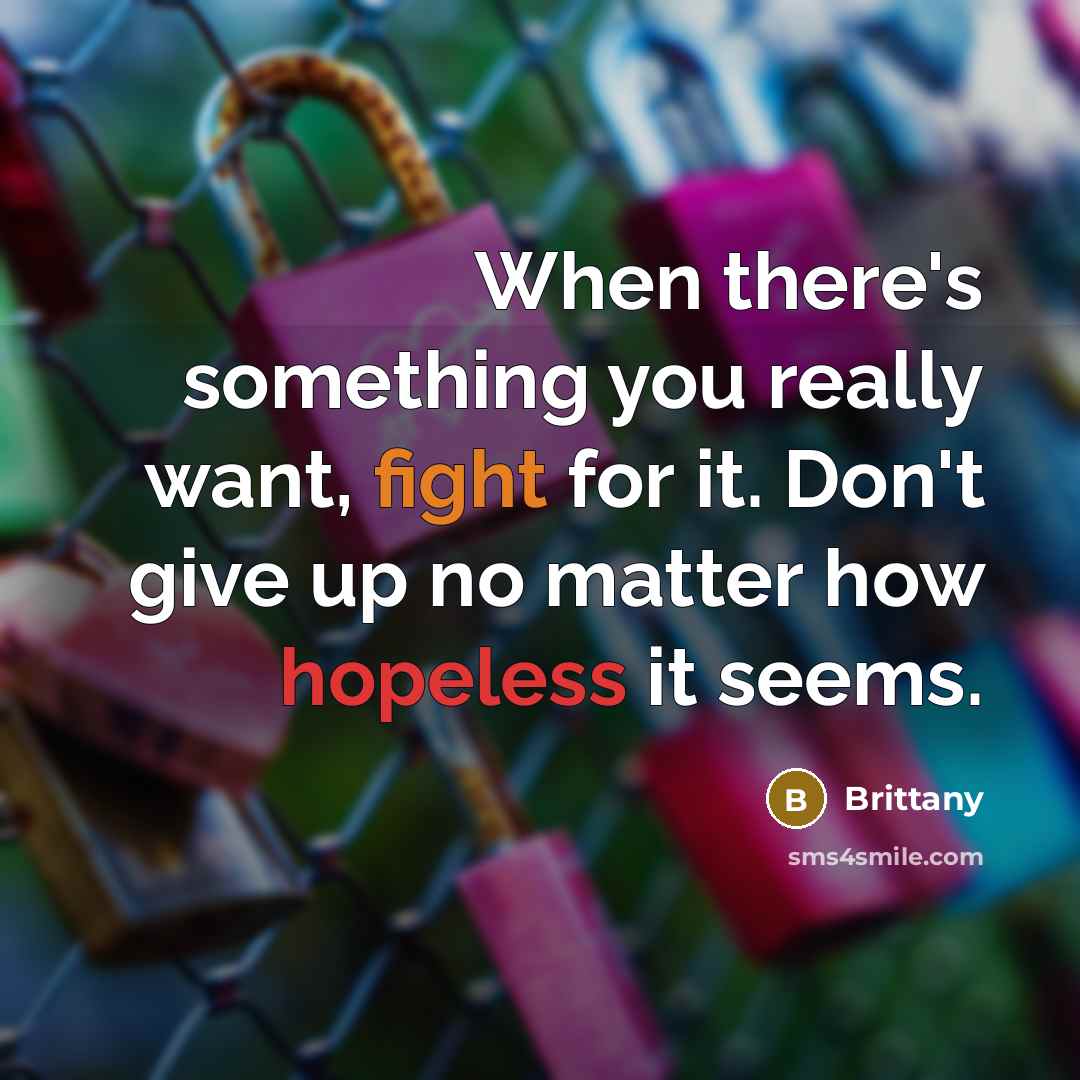 “When there's something you really want, fight for it. Don't give up no matter how hopeless it seems.” quote by Brittany