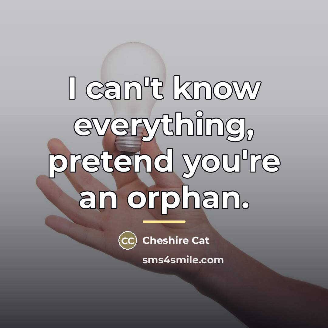 “I can't know everything, pretend you're an orphan.…” quote by Cheshire Cat
