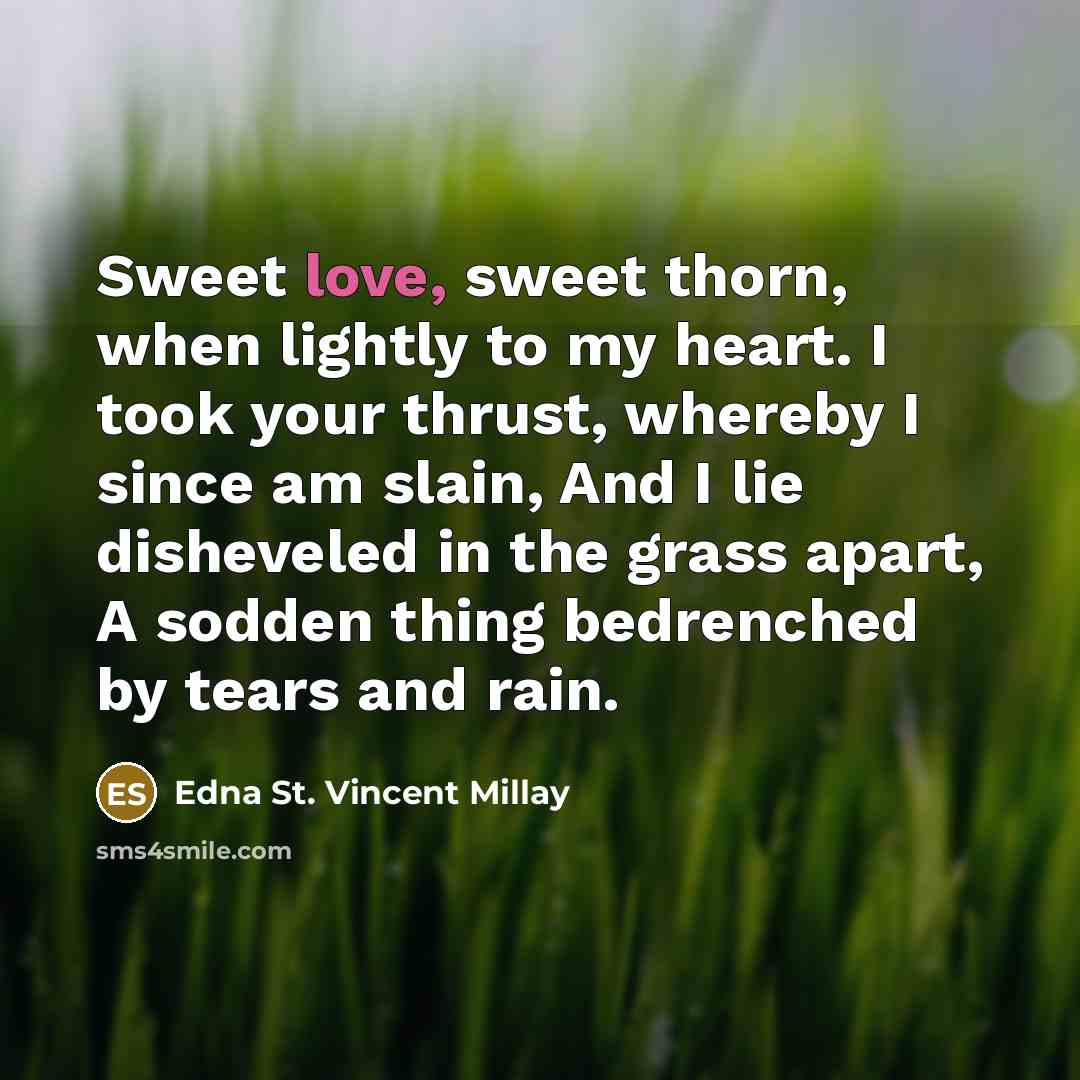 “Sweet love, sweet thorn, when lightly to my heart. I…” quote by Edna St. Vincent Millay