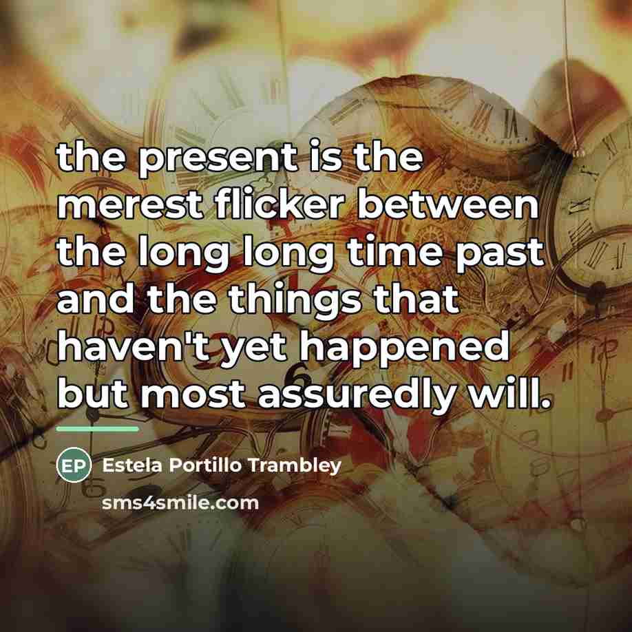 “the present is the merest flicker between the long long…” quote by Estela Portillo Trambley
