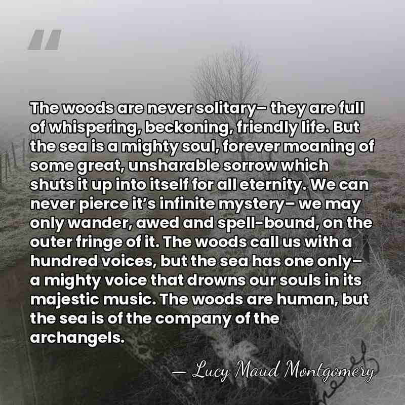 The woods are never solitary– they are full of whispering, beckoning, friendly&hellip; - Lucy Maud Montgomery