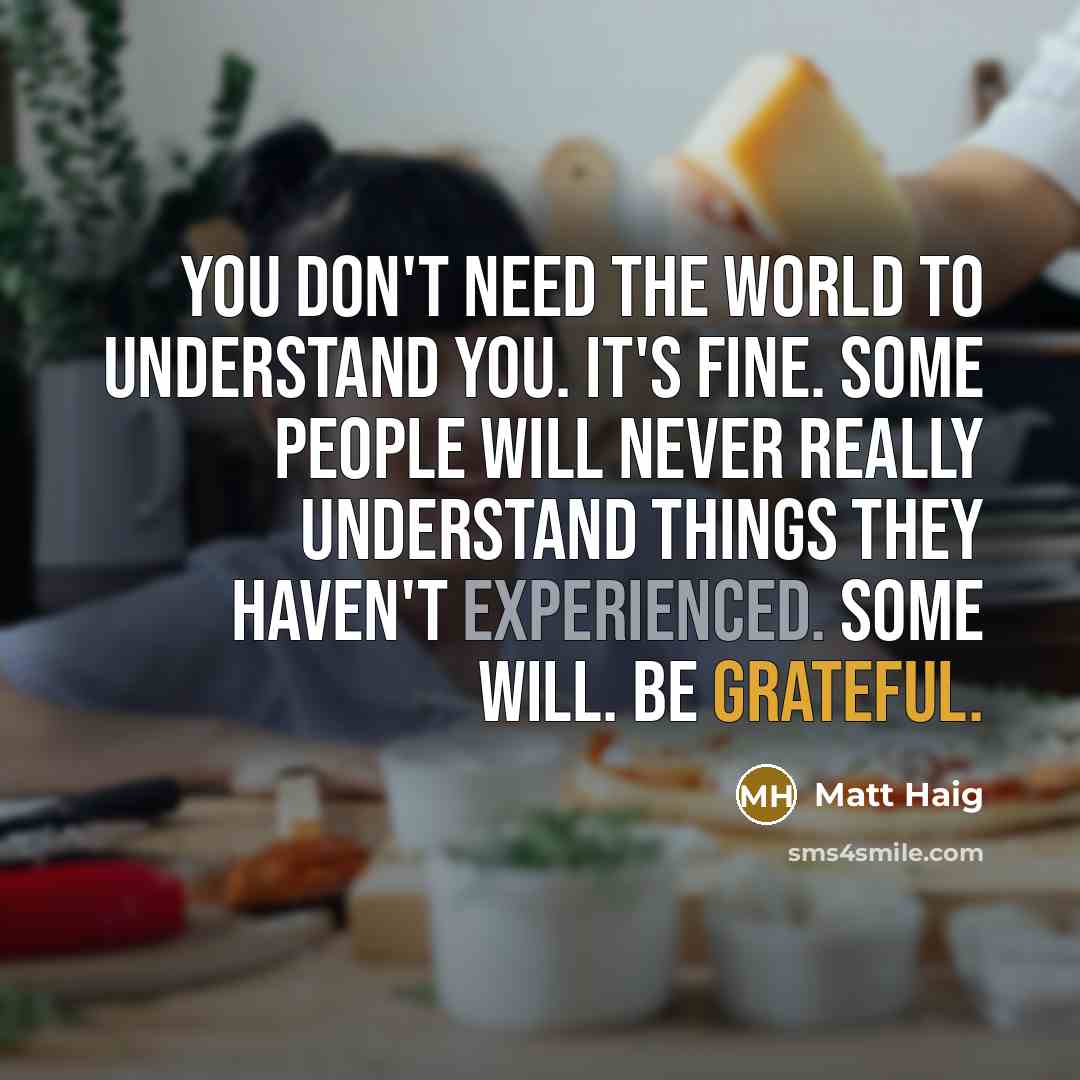 “You don't need the world to understand you. It's fine.…” quote by Matt Haig