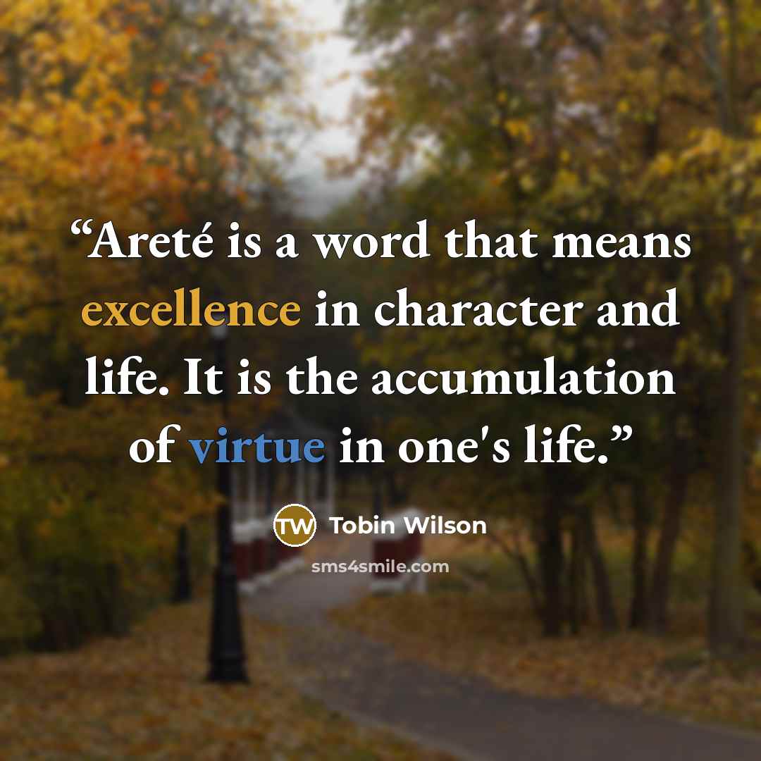 “Areté is a word that means excellence in character and life. It is the accumulation of virtue in one's life.” quote by Tobin Wilson