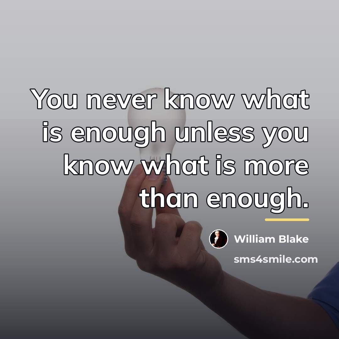“You never know what is enough unless you know what…” quote by William Blake