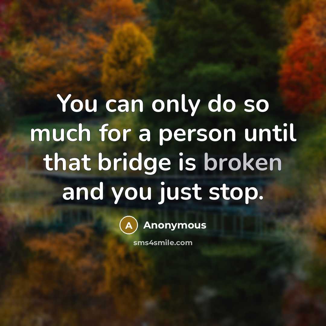 “You can only do so much for a person until that bridge is broken and you just stop.” quote by Anonymous