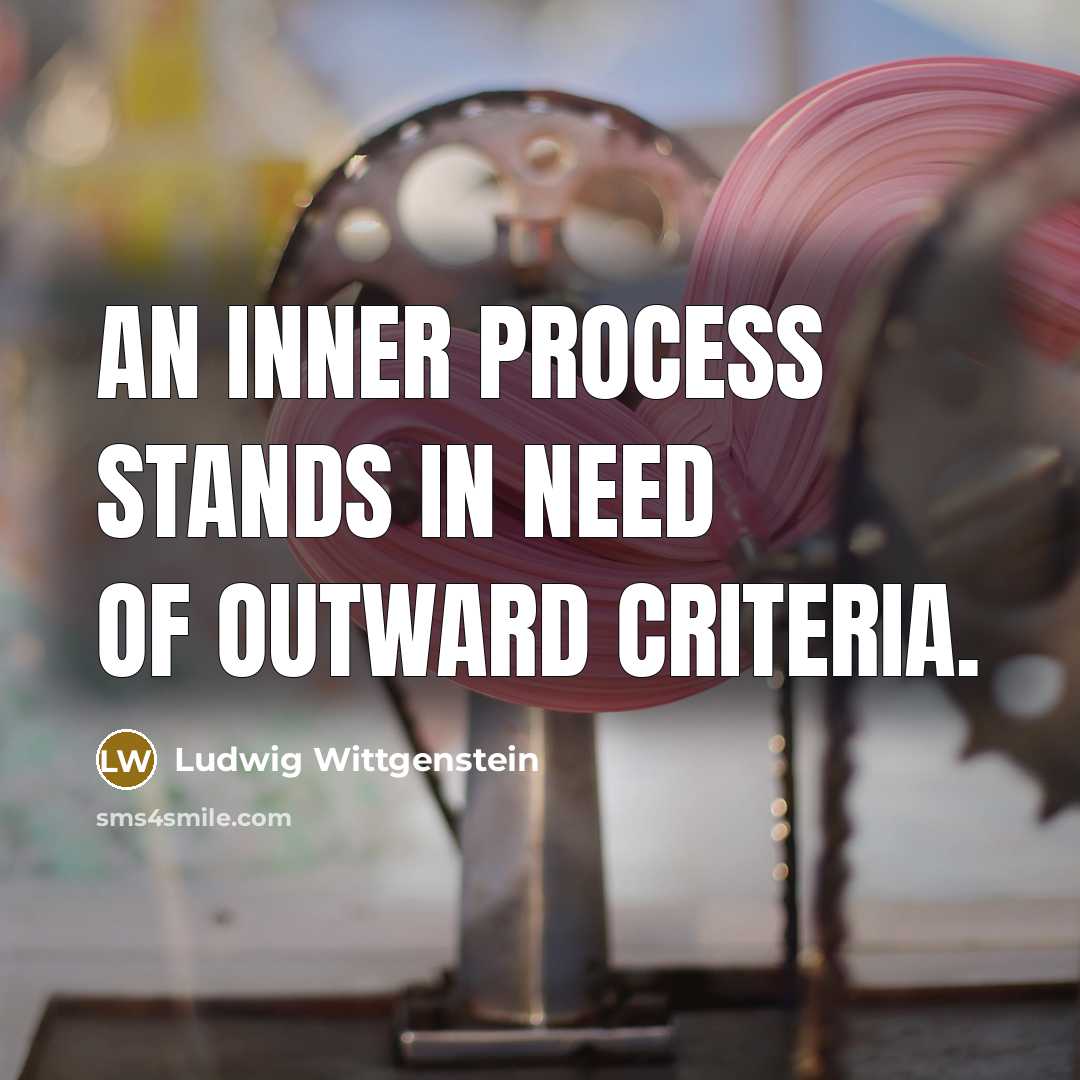 “An inner process stands in need of outward criteria.…” quote by Ludwig Wittgenstein