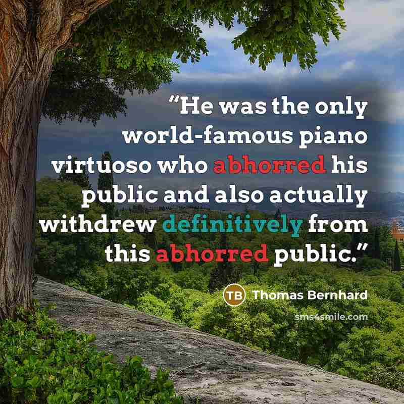 “He was the only world-famous piano virtuoso who abhorred his public and also actually withdrew definitively from this abhorred public.” quote by Thomas Bernhard