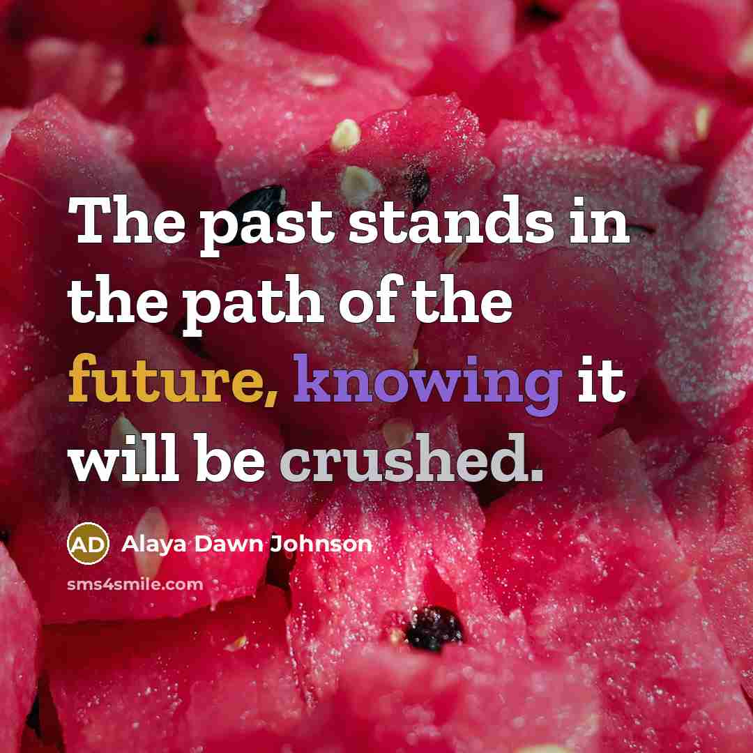 “The past stands in the path of the future, knowing…” quote by Alaya Dawn Johnson