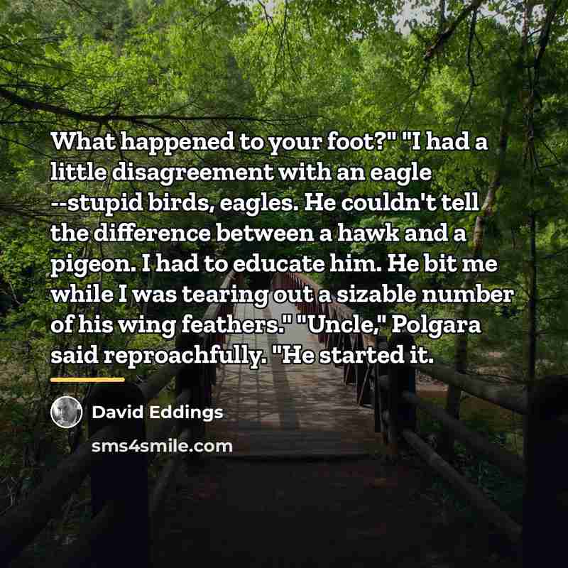 “What happened to your foot?" "I had a little disagreement…” quote by David Eddings