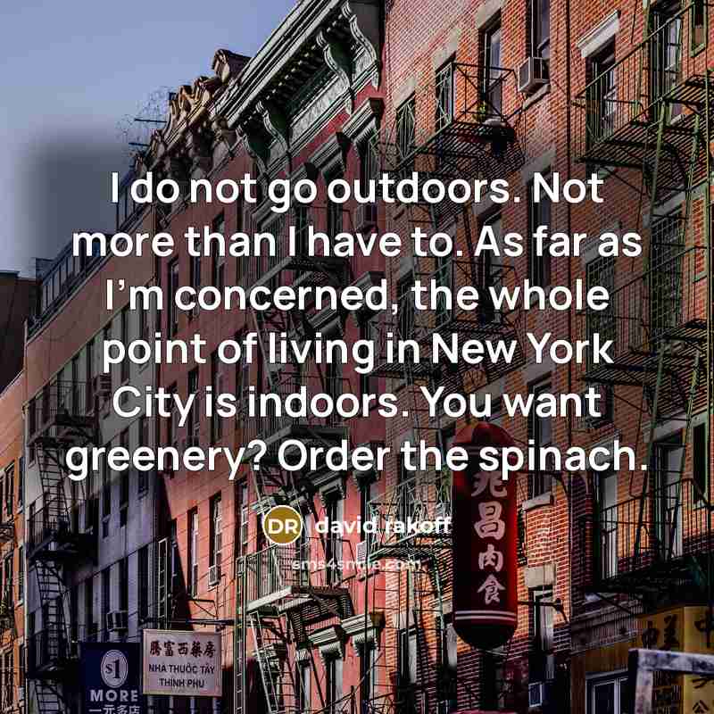 “I do not go outdoors. Not more than I have…” quote by David Rakoff