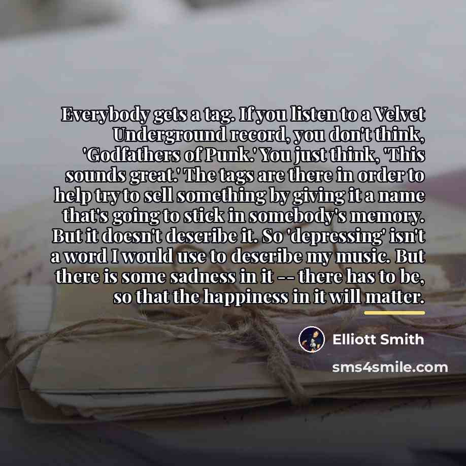 “Everybody gets a tag. If you listen to a Velvet…” quote by Elliott Smith