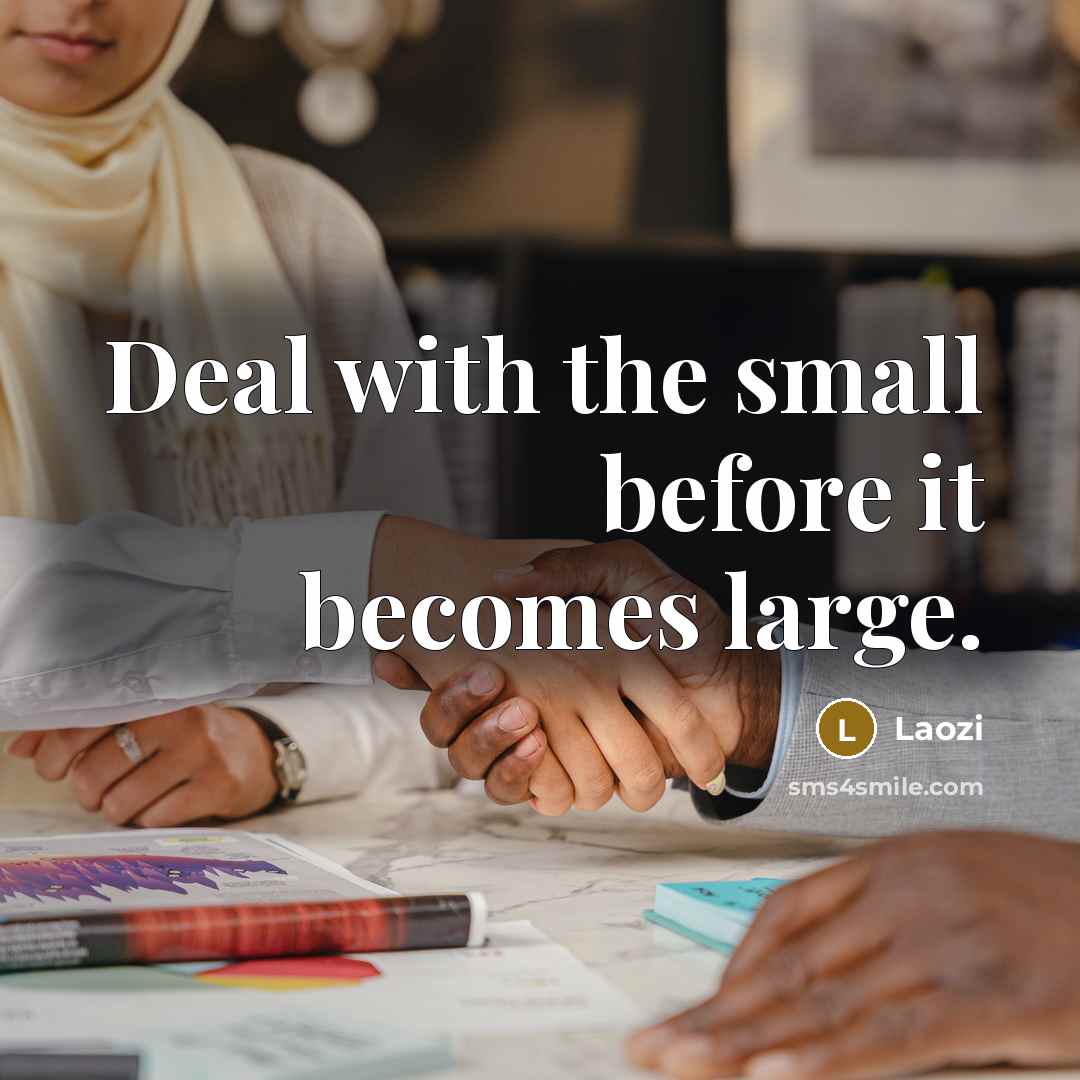 “Deal with the small before it becomes large.…” quote by Laozi