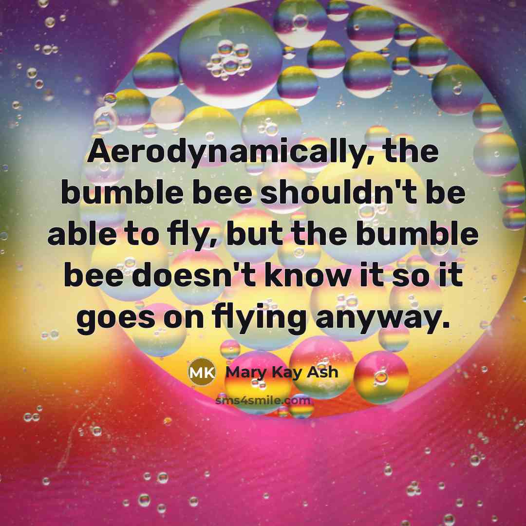 “Aerodynamically, the bumble bee shouldn't be able to fly, but the bumble bee doesn't know it so it goes on flying anyway.” quote by Mary Kay Ash