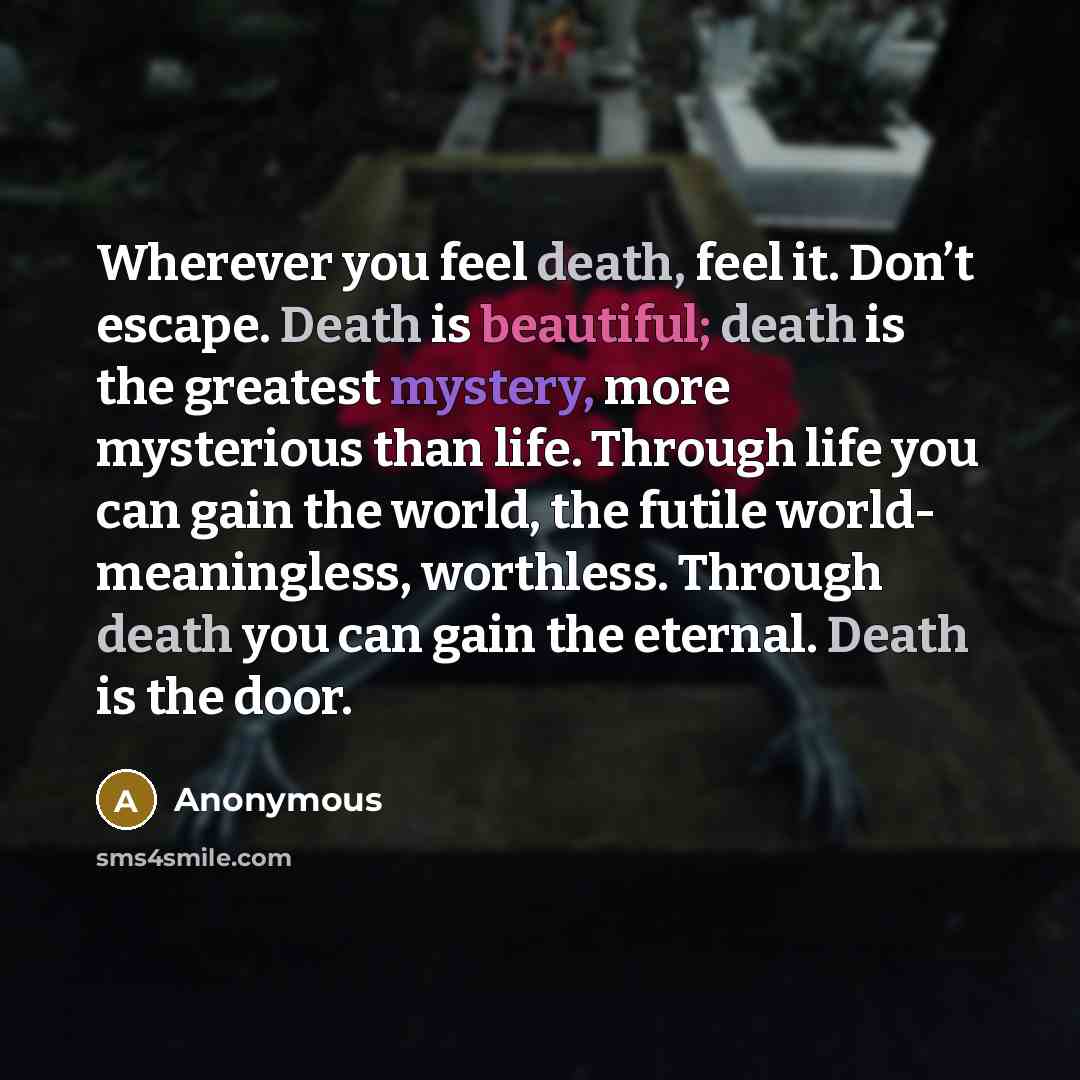 “Wherever you feel death, feel it. Don’t escape. Death is…” quote by Anonymous