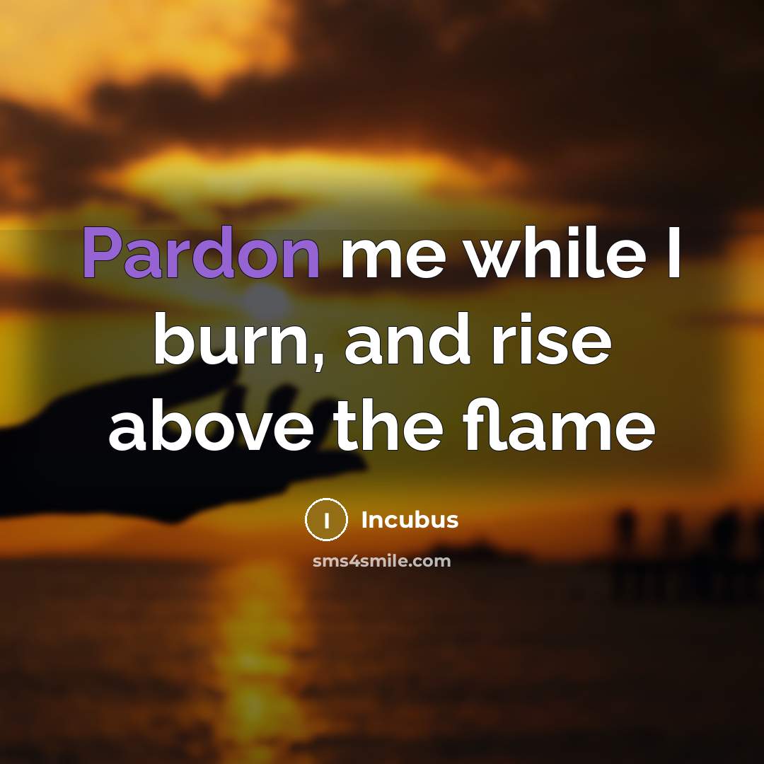 “Pardon me while I burn, and rise above the flame…” quote by Incubus