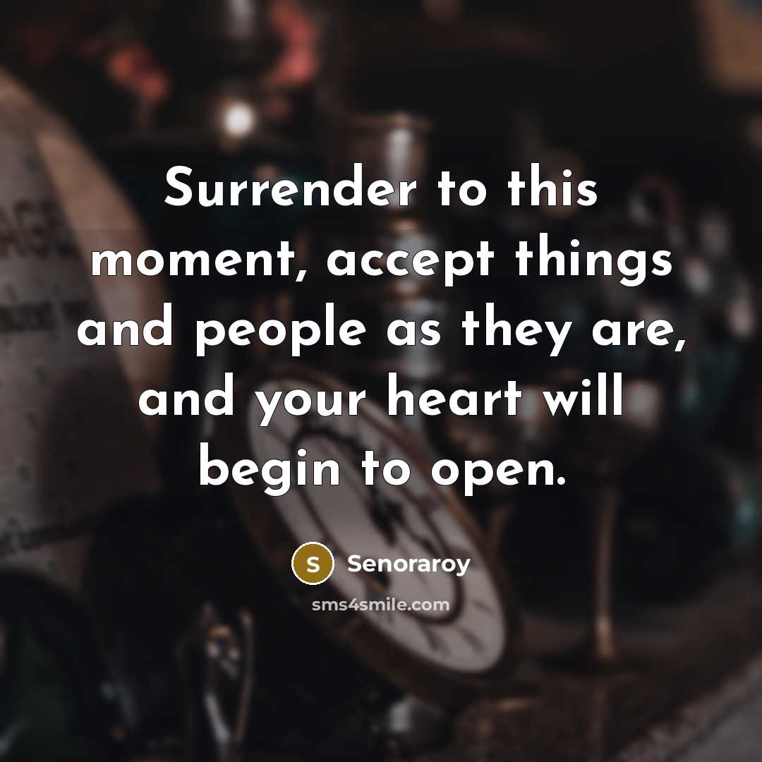 “Surrender to this moment, accept things and people as they are, and your heart will begin to open.” quote by Senoraroy