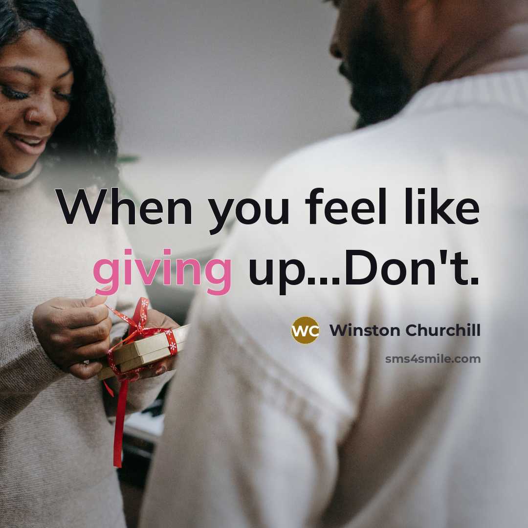 “When you feel like giving up...Don't.” quote by Winston Churchill