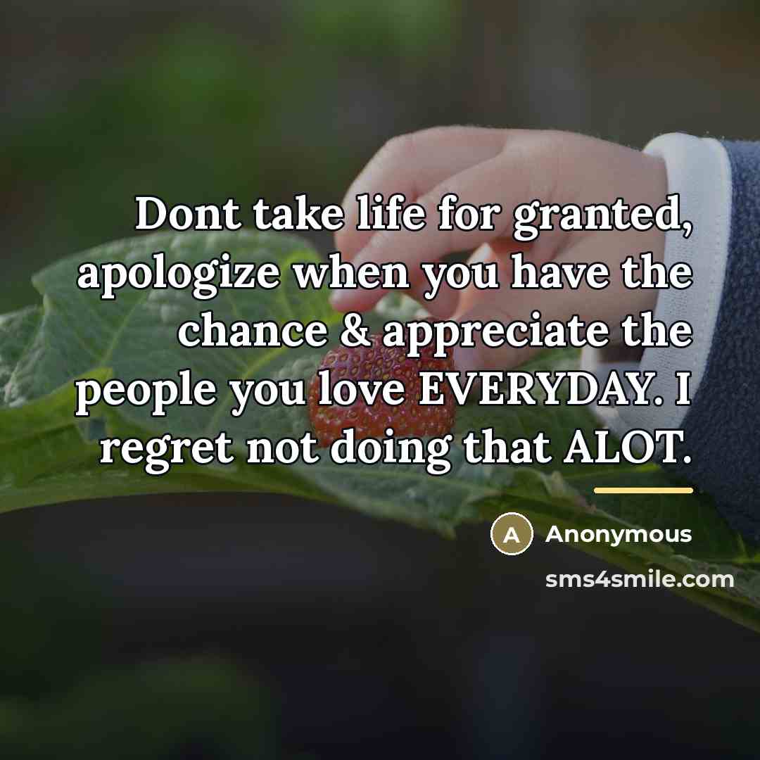 “Dont take life for granted, apologize when you have the…” quote by Anonymous
