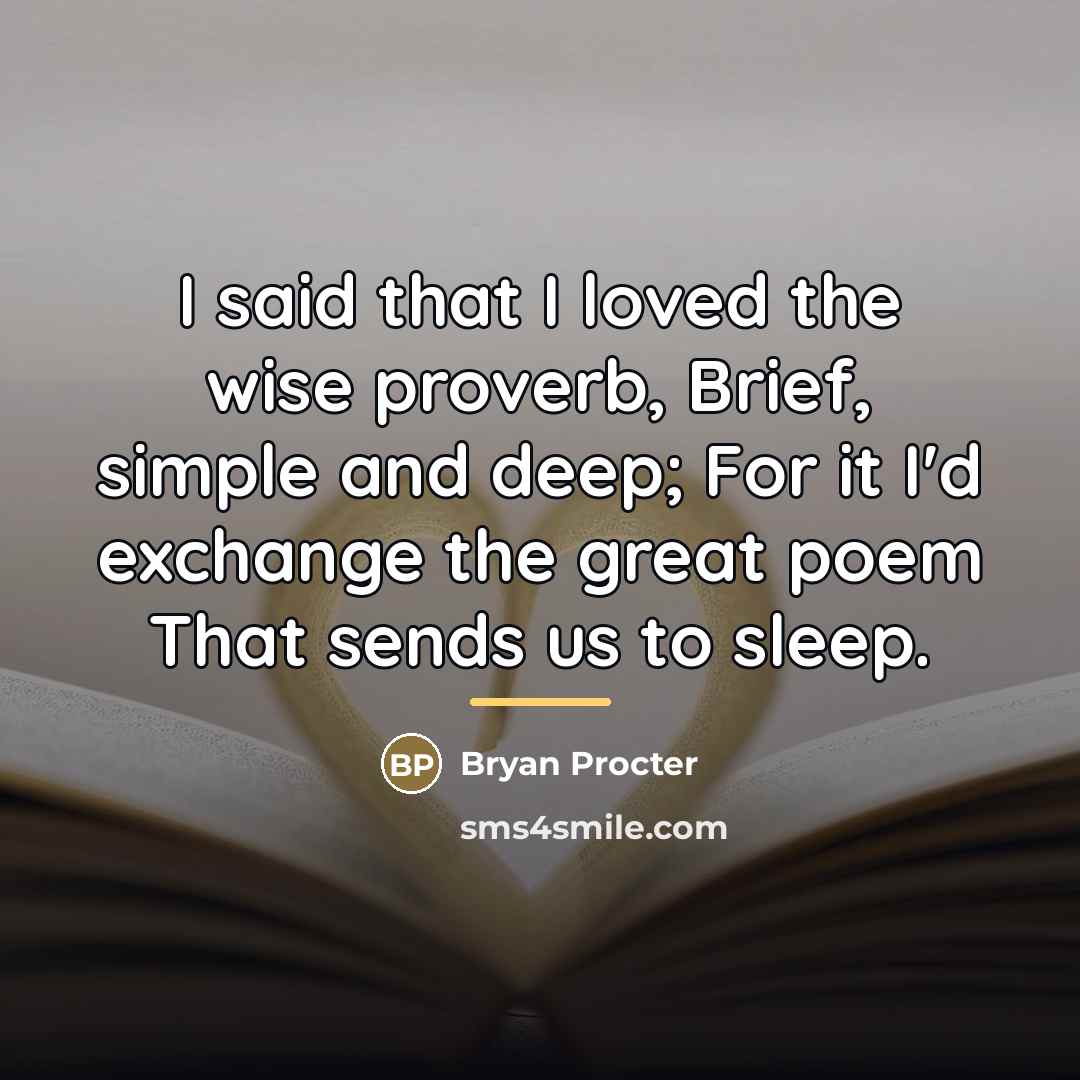 “I said that I loved the wise proverb, Brief, simple…” quote by Bryan Procter