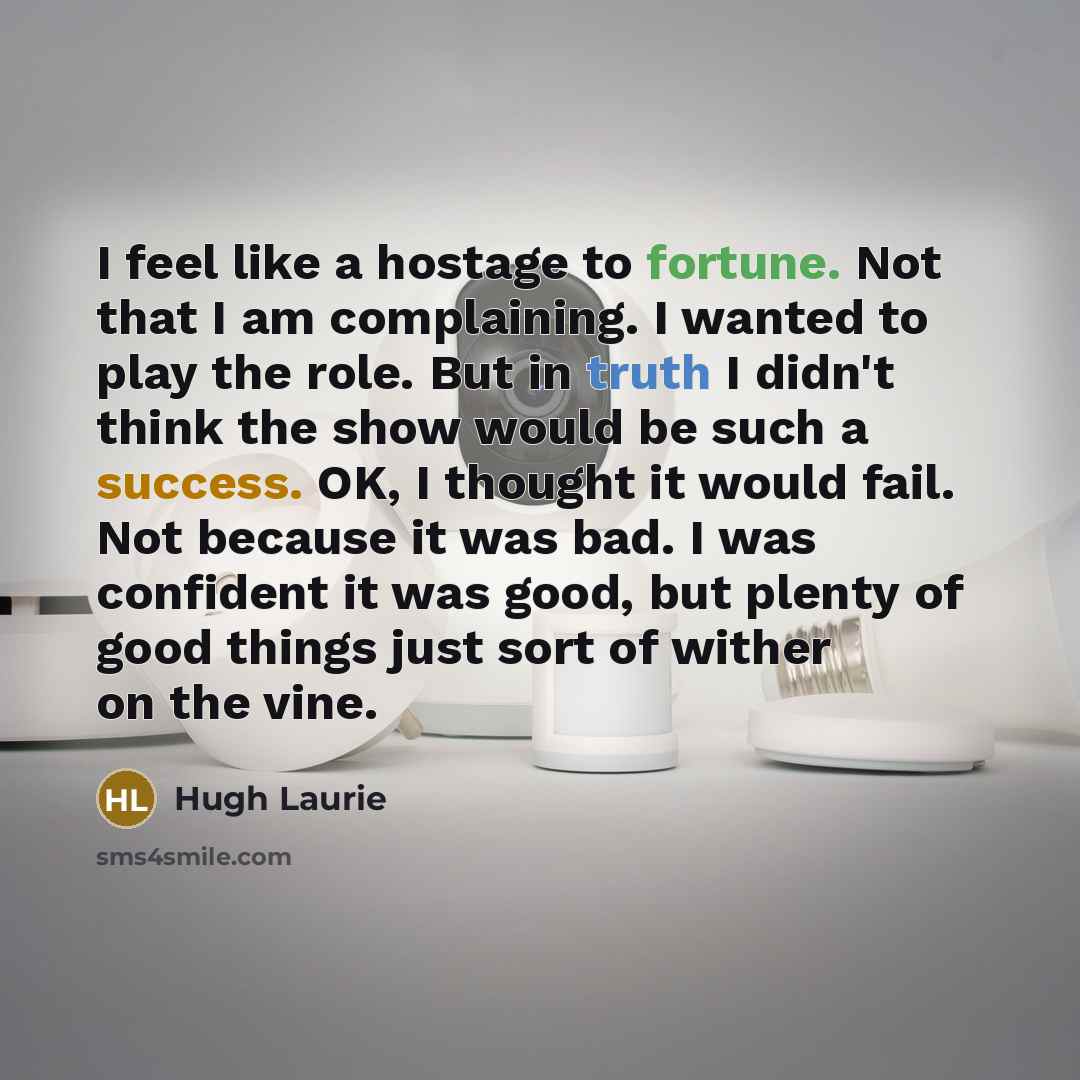 “I feel like a hostage to fortune. Not that I…” quote by Hugh Laurie