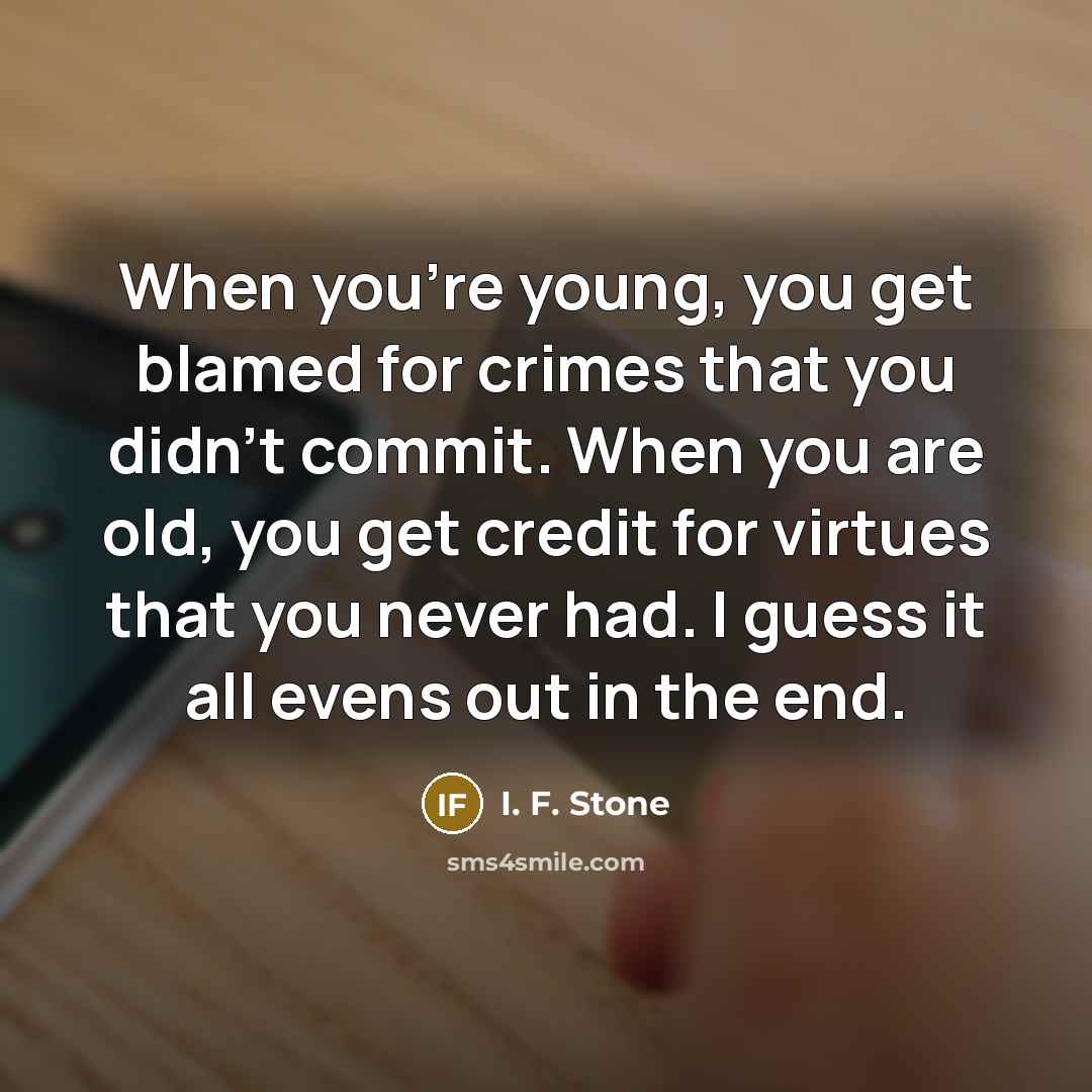 “When you're young, you get blamed for crimes that you…” quote by I. F. Stone