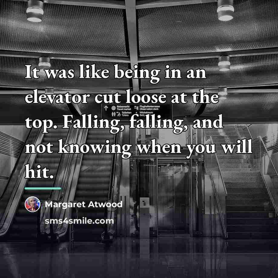 “It was like being in an elevator cut loose at…” quote by Margaret Atwood