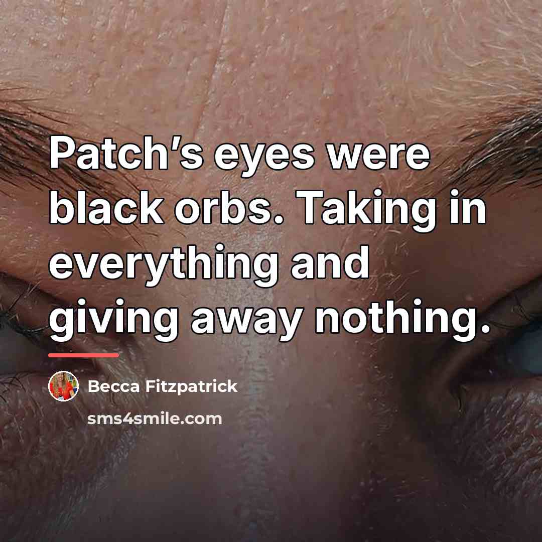 “Patch’s eyes were black orbs. Taking in everything and giving…” quote by Becca Fitzpatrick