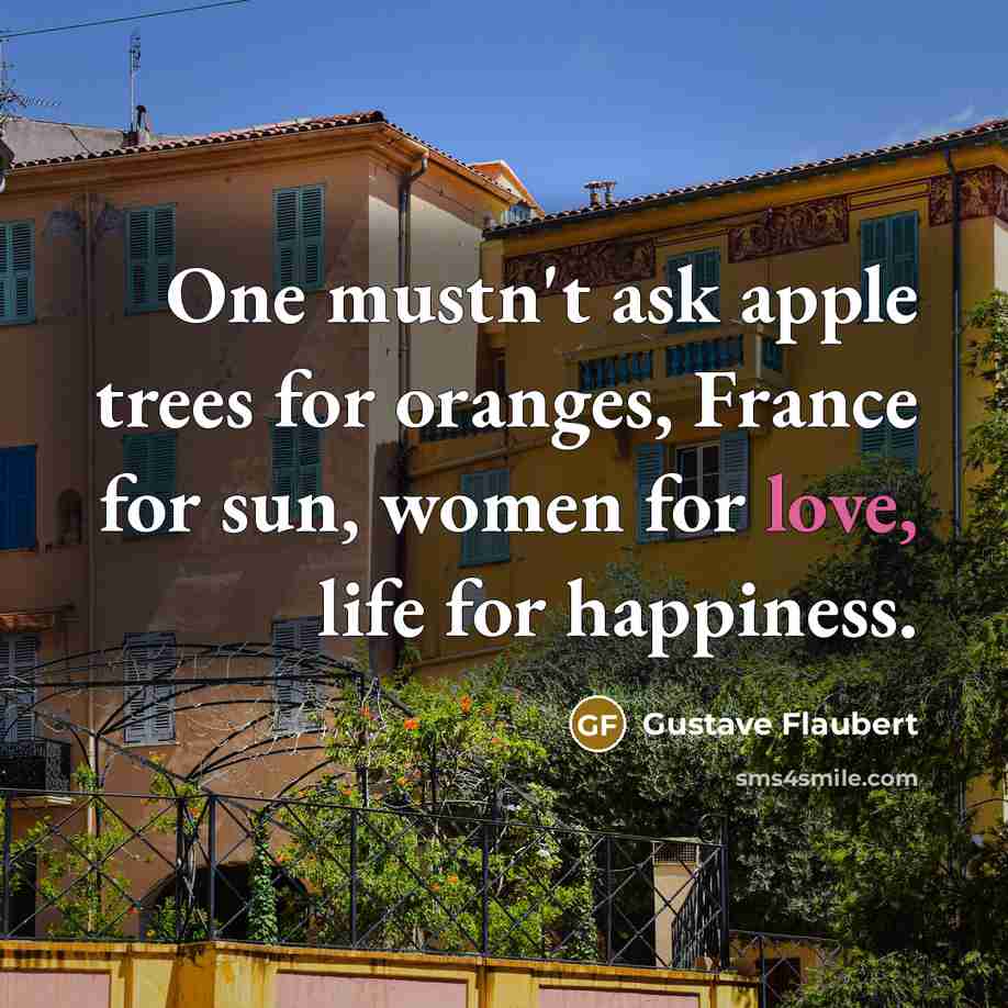 “One mustn't ask apple trees for oranges, France for sun,…” quote by Gustave Flaubert