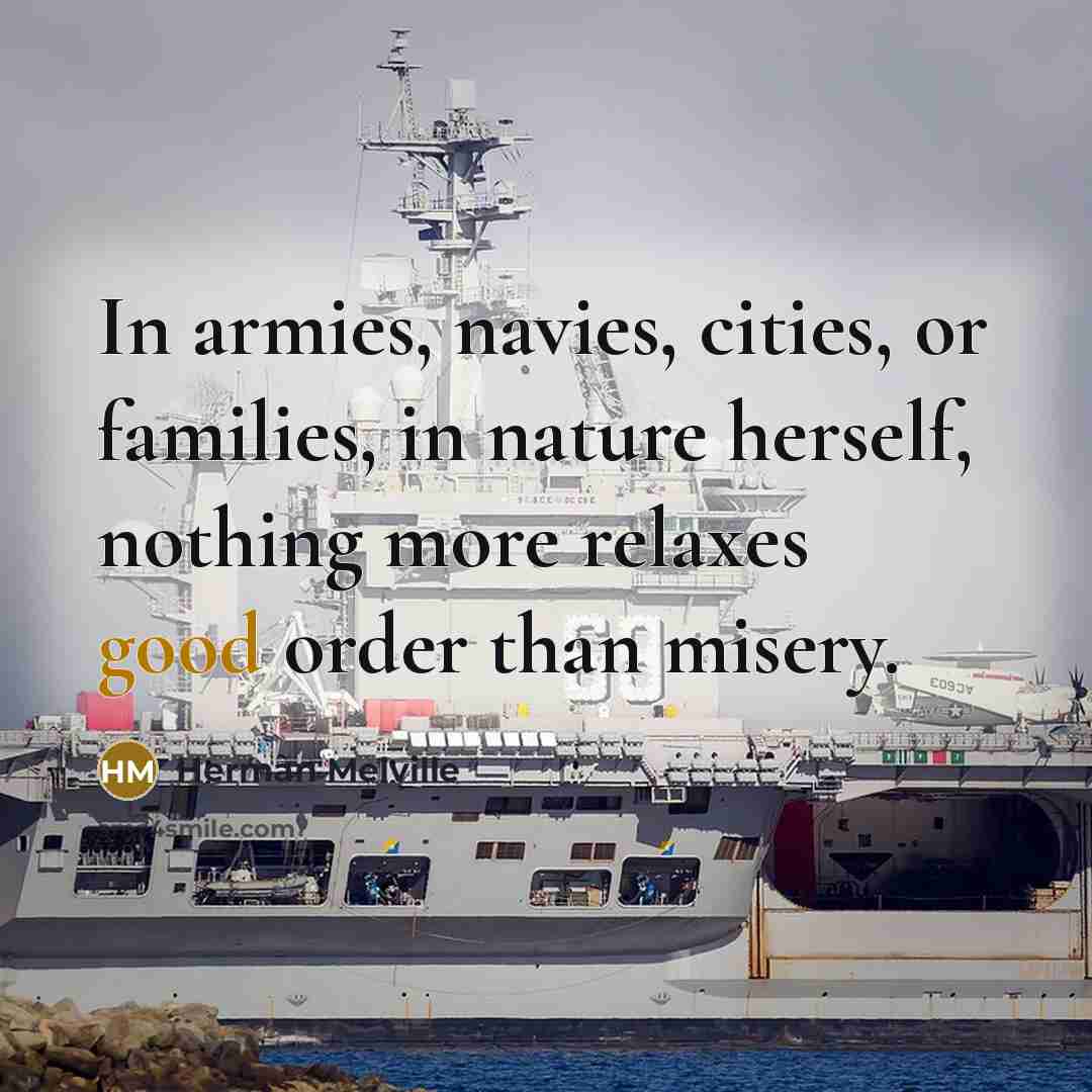 “In armies, navies, cities, or families, in nature herself, nothing…” quote by Herman Melville
