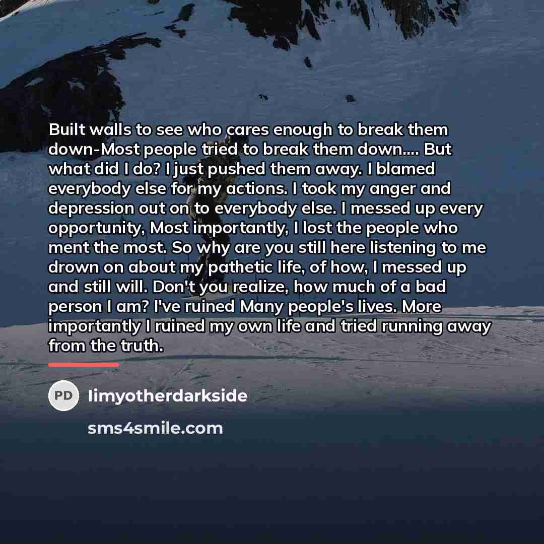“Built walls to see who cares enough to break them…” quote by Iimyotherdarkside
