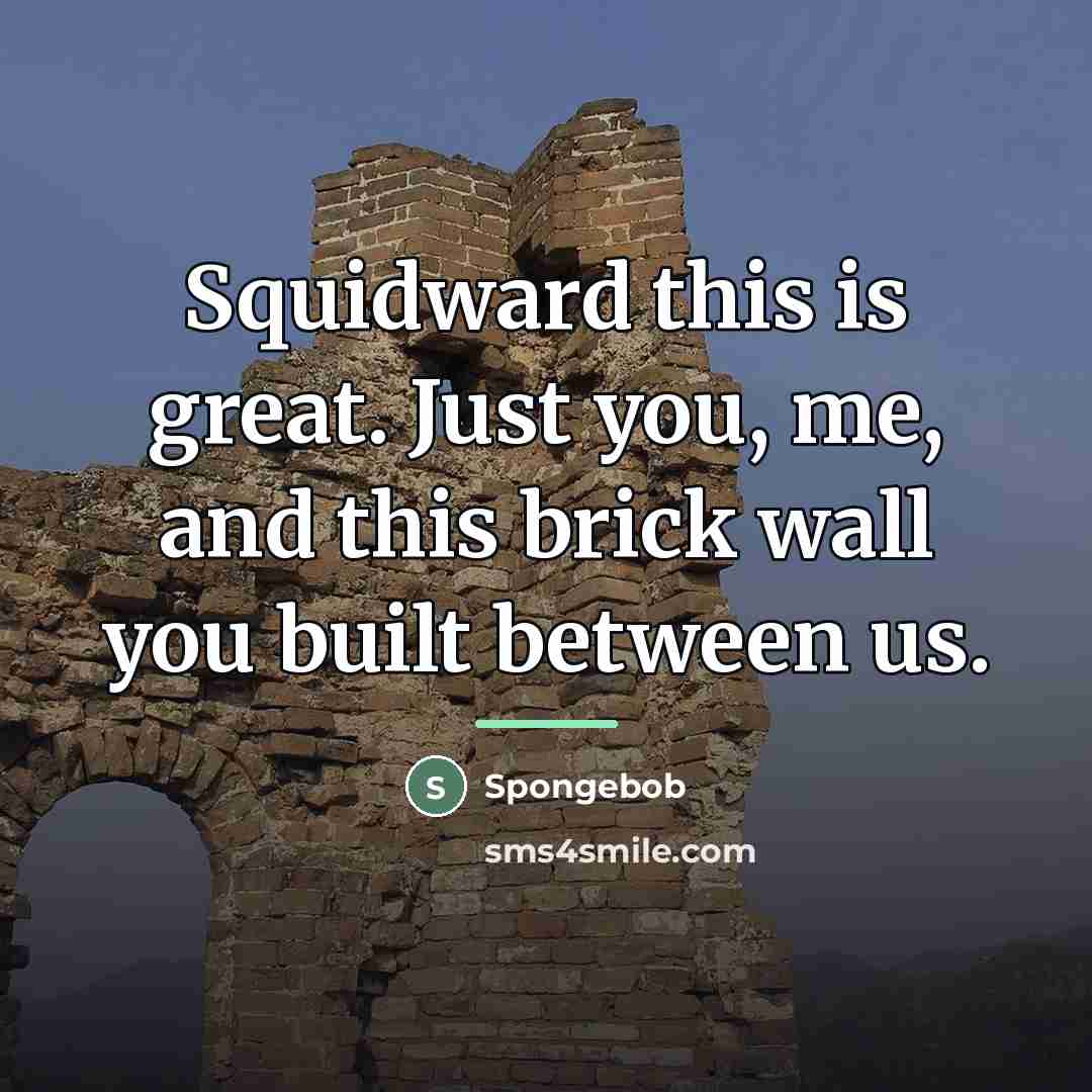 “Squidward this is great. Just you, me, and this brick…” quote by Spongebob