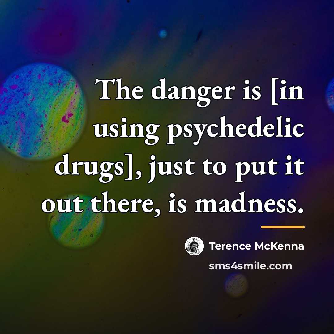 “The danger is [in using psychedelic drugs], just to put…” quote by Terence McKenna