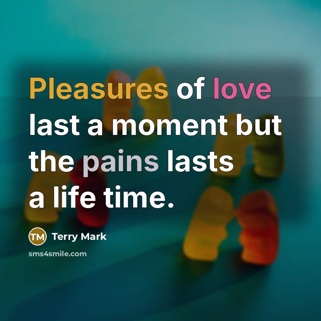 “Pleasures of love last a moment but the pains lasts…” quote by Terry Mark