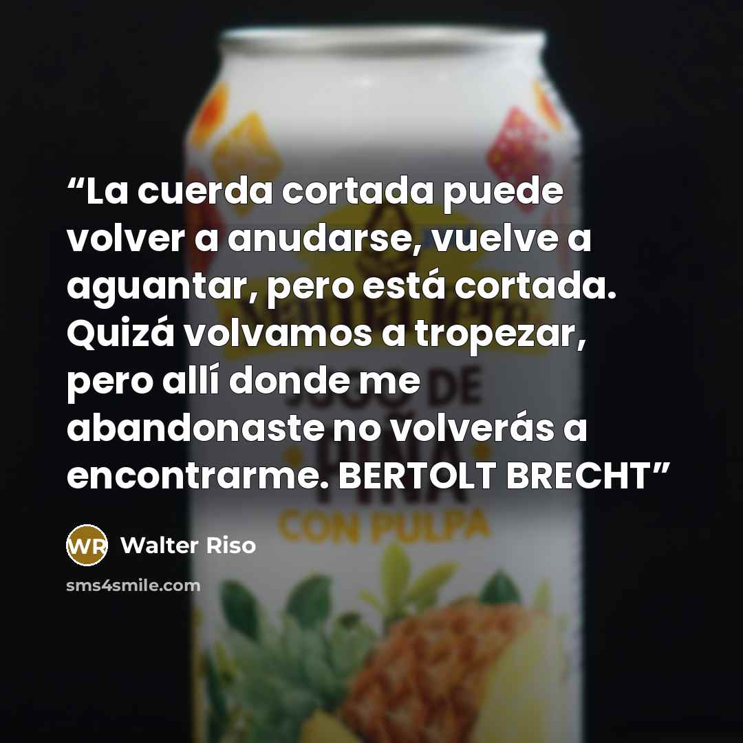 “La cuerda cortada puede volver a anudarse, vuelve a aguantar, pero está cortada. Quizá volvamos a tropezar, pero allí donde me abandonaste no volverás a encontrarme. BERTOLT BRECHT” quote by Walter Riso