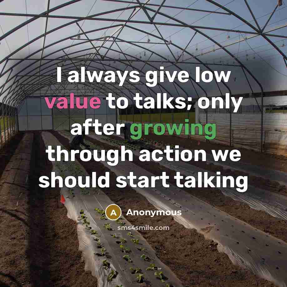 “I always give low value to talks; only after growing…” quote by Anonymous
