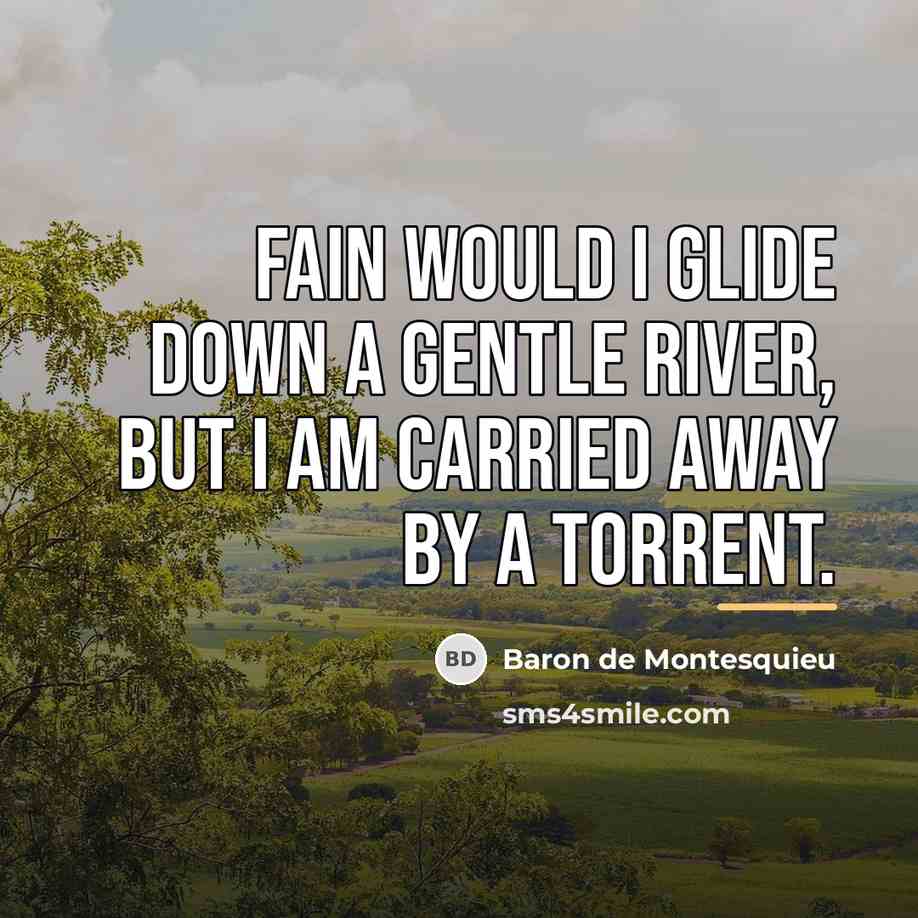 “Fain would I glide down a gentle river, but I…” quote by Baron de Montesquieu