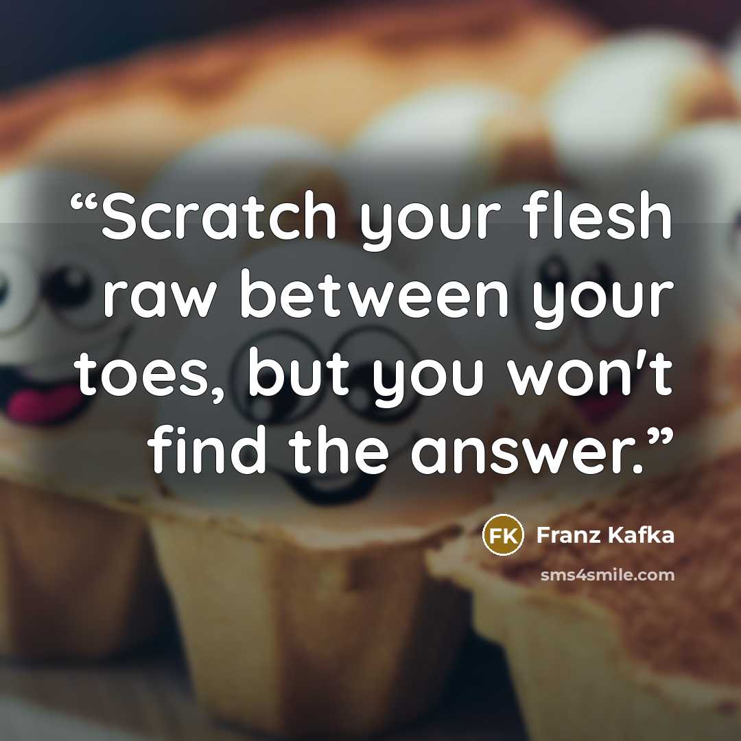 “Scratch your flesh raw between your toes, but you won't find the answer.” quote by Franz Kafka