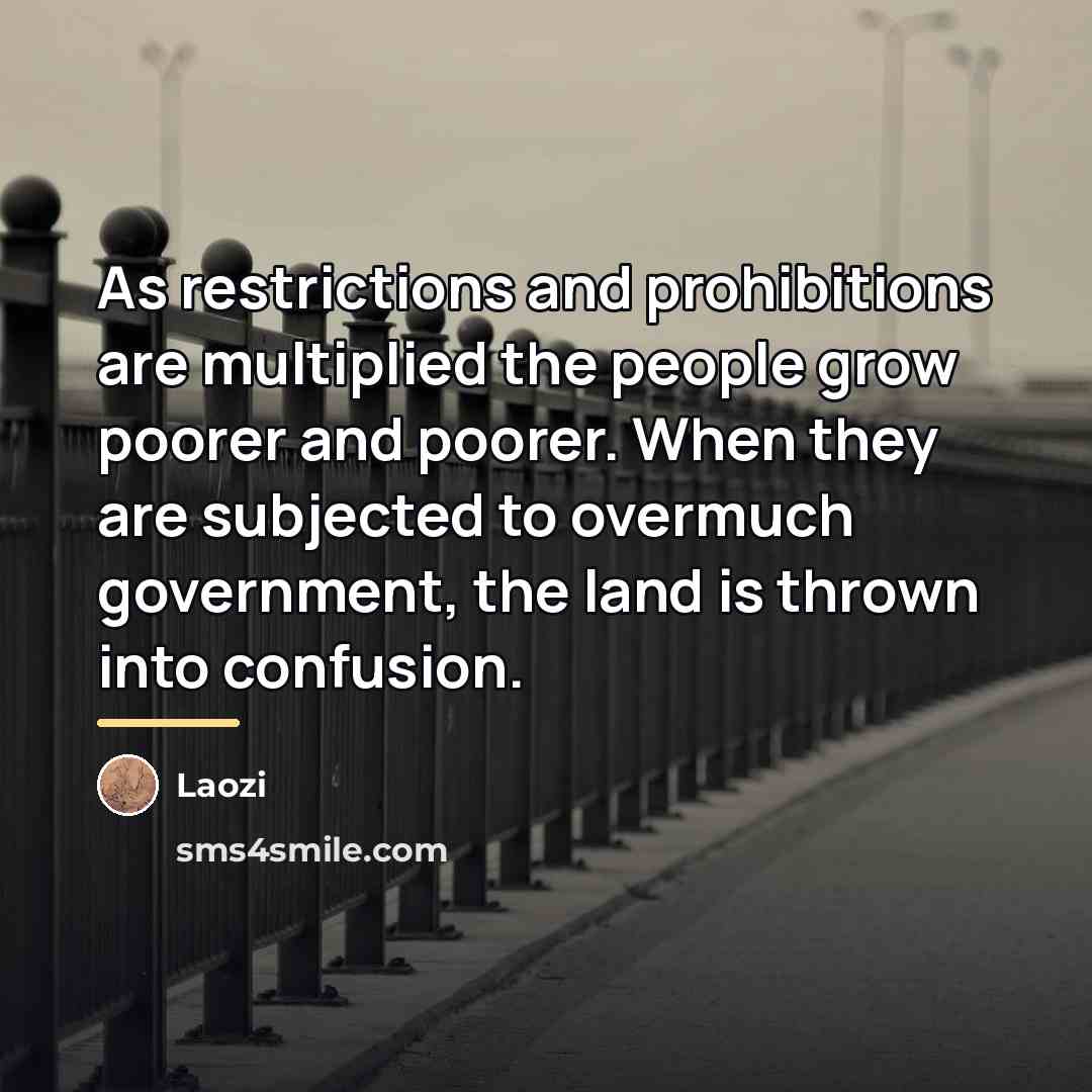 “As restrictions and prohibitions are multiplied the people grow poorer…” quote by Laozi