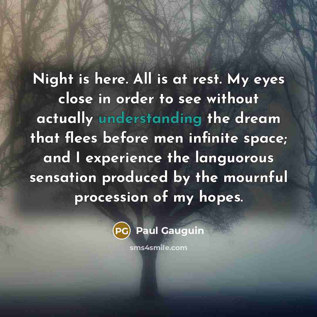 “Night is here. All is at rest. My eyes close…” quote by Paul Gauguin