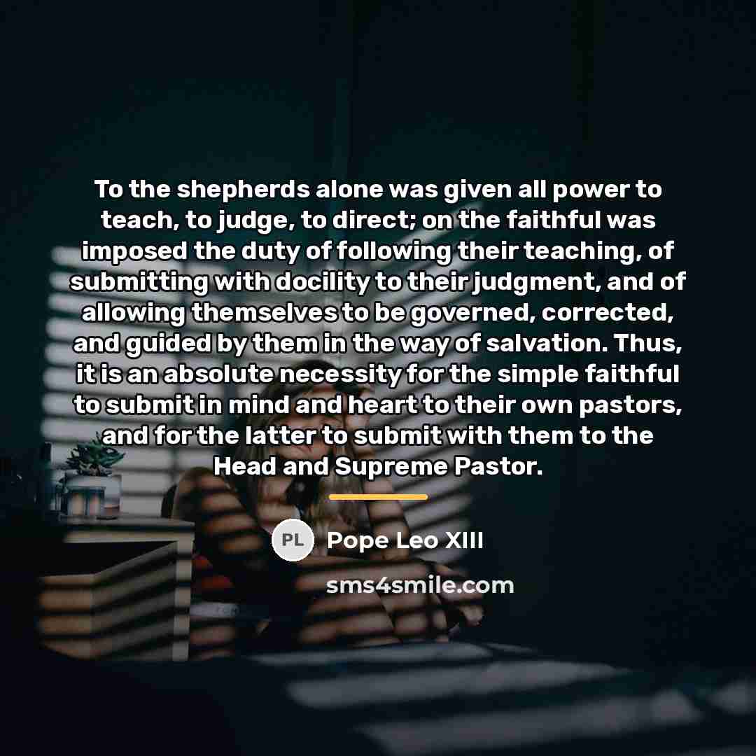 “To the shepherds alone was given all power to teach,…” quote by Pope Leo XIII