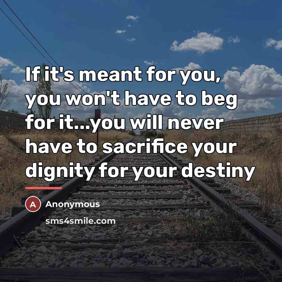 “If it's meant for you, you won't have to beg…” quote by Anonymous