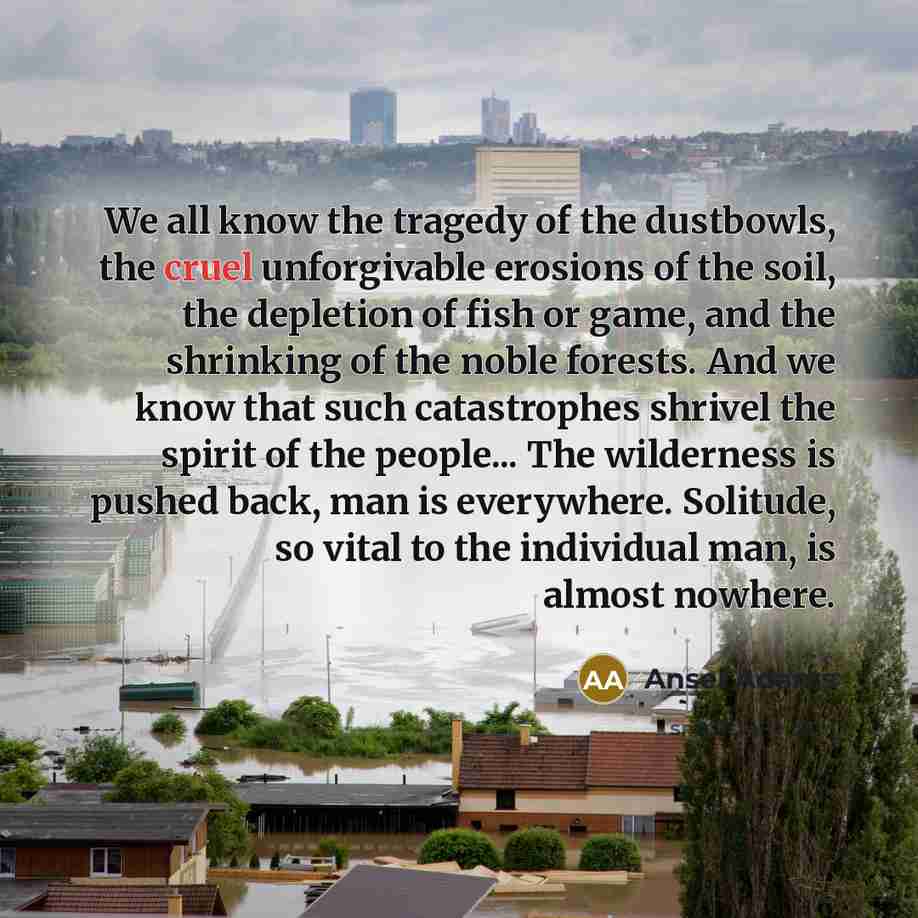 “We all know the tragedy of the dustbowls, the cruel…” quote by Ansel Adams