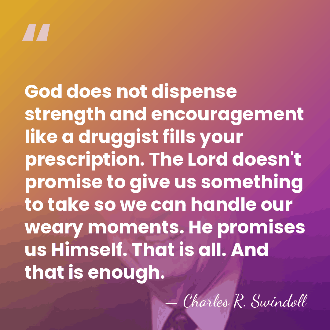 God does not dispense strength and encouragement like a druggist fills your&hellip; - Charles R. Swindoll