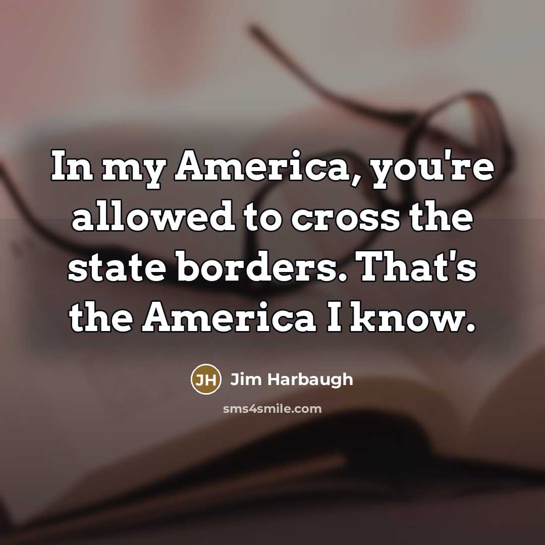 “In my America, you're allowed to cross the state borders.…” quote by Jim Harbaugh